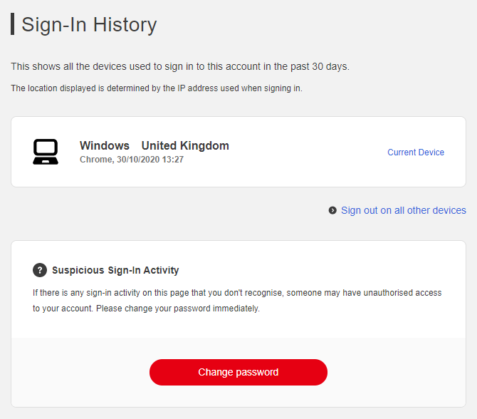 Nintendo - Sign In History