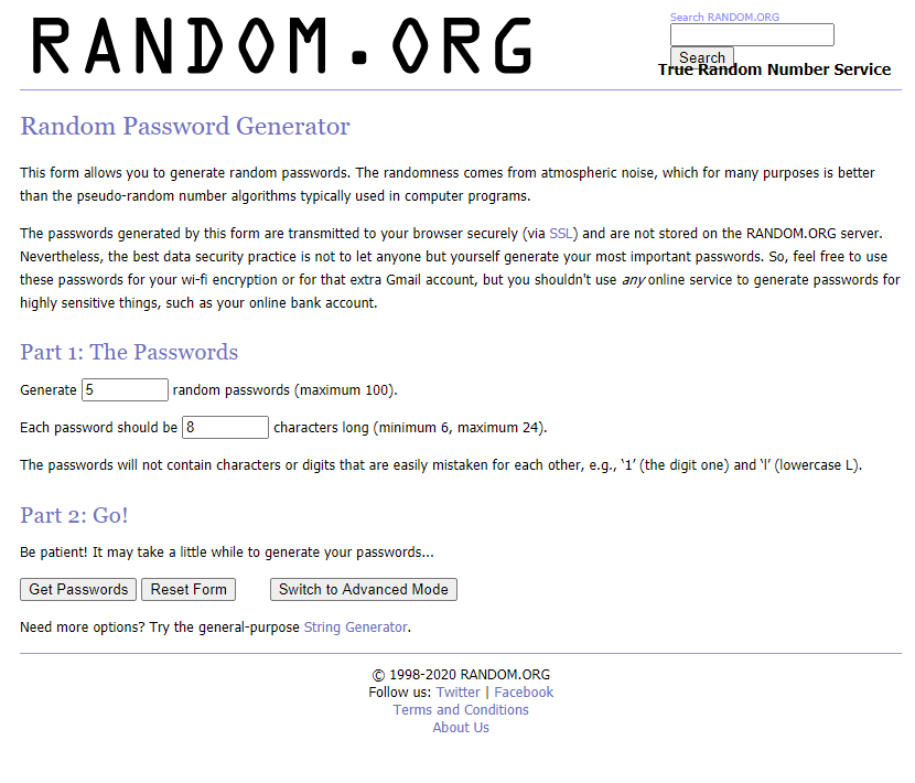 Random.org - Password Generator