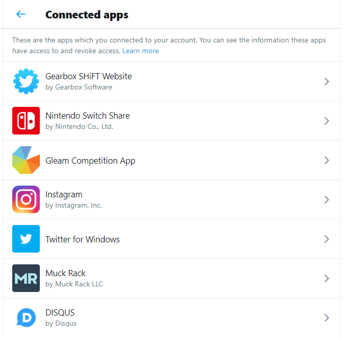 Twitter - Connected Apps