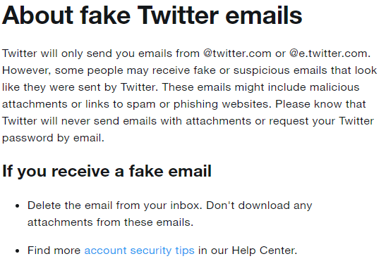 Twitter - Fake Email Advice