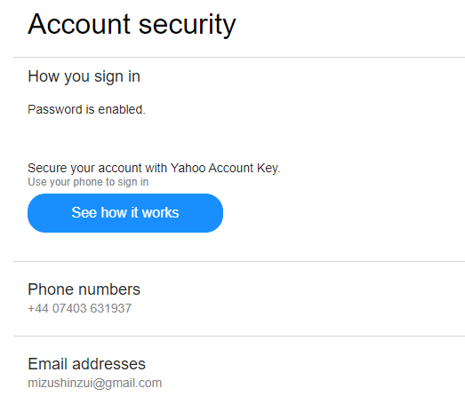 Yahoo - Account Details