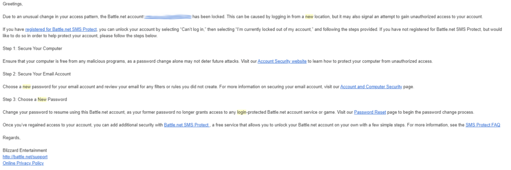 Account Warning Email