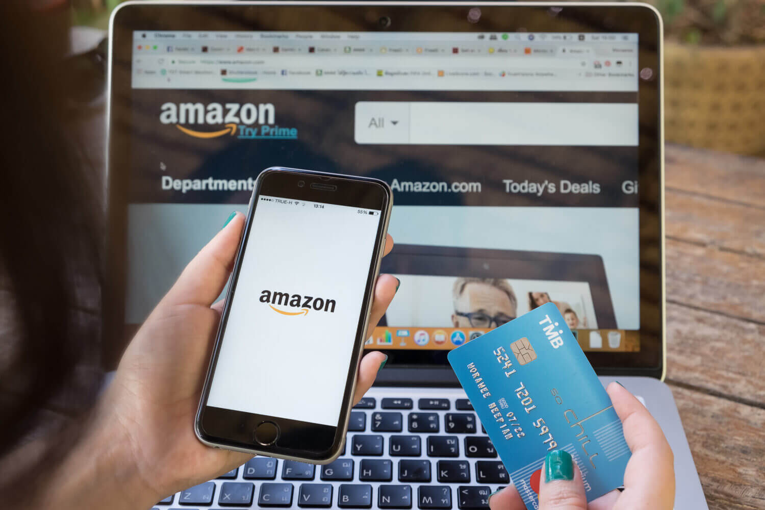amazon - securing the account, picture of a phone and a visa card