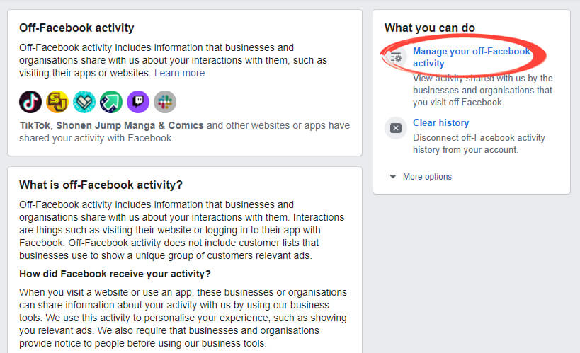 Facebook Activity - Wipe Your Data