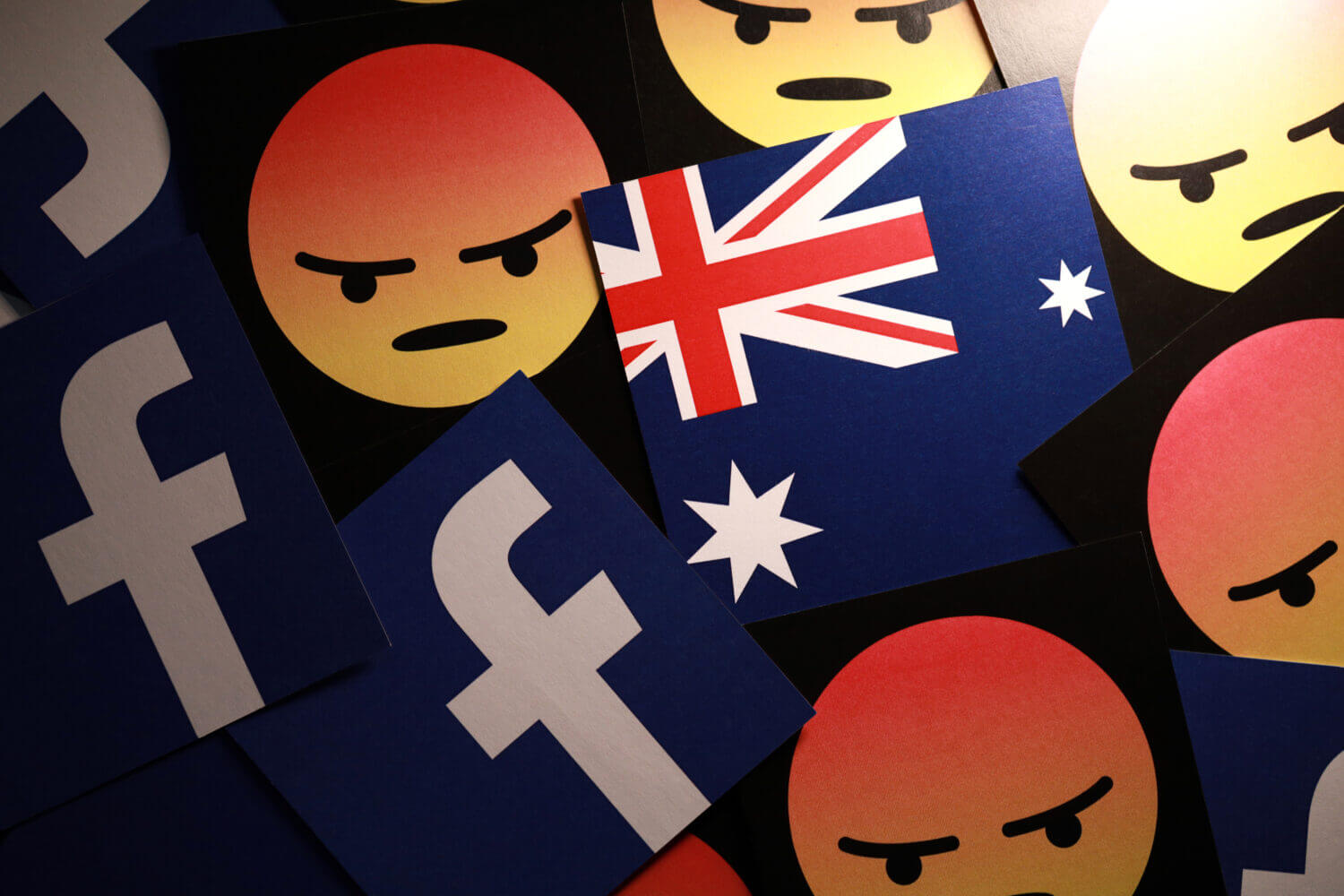 Facebook logo, Australian flag and smileys