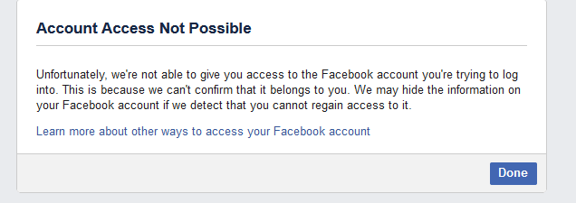 account access not possible Facebook