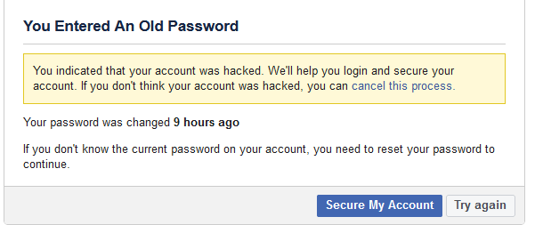 entered an old password image Facebook