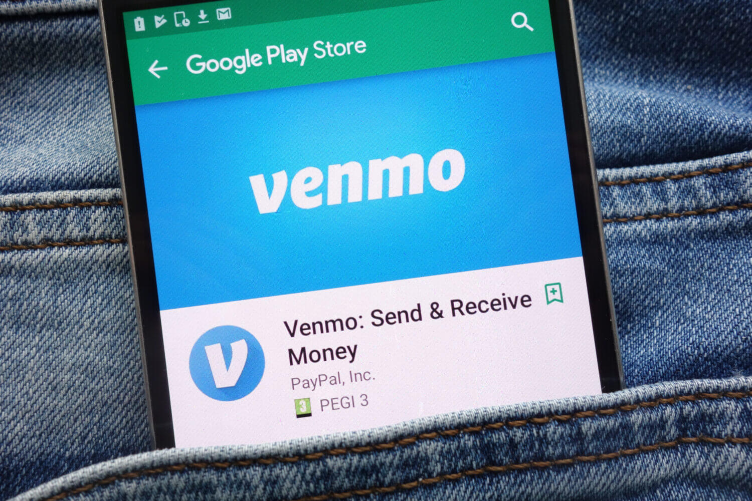 Venmo on a phone in a pocket