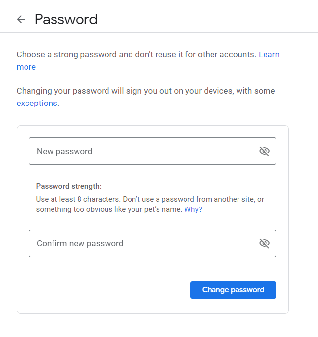 YouTube Change Password Tutorial - Password Change Screen