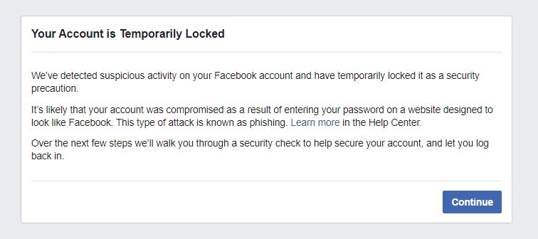 Facebook Account Compromised Account Lock